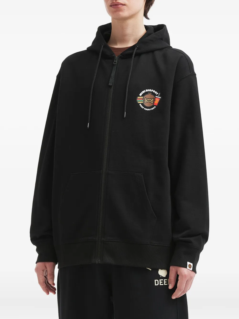 Fingercroxx Zip Graphic Cotton Hoodie In Black