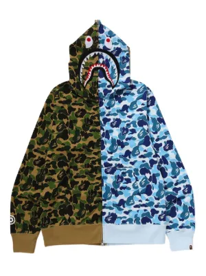 A BATHING APE® Tree Edge Camo Shark zip-up Hoodie | Brown | FARFETCH