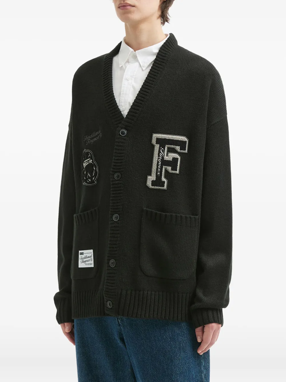 Fingercroxx Appliqué Button Cardigan In Black