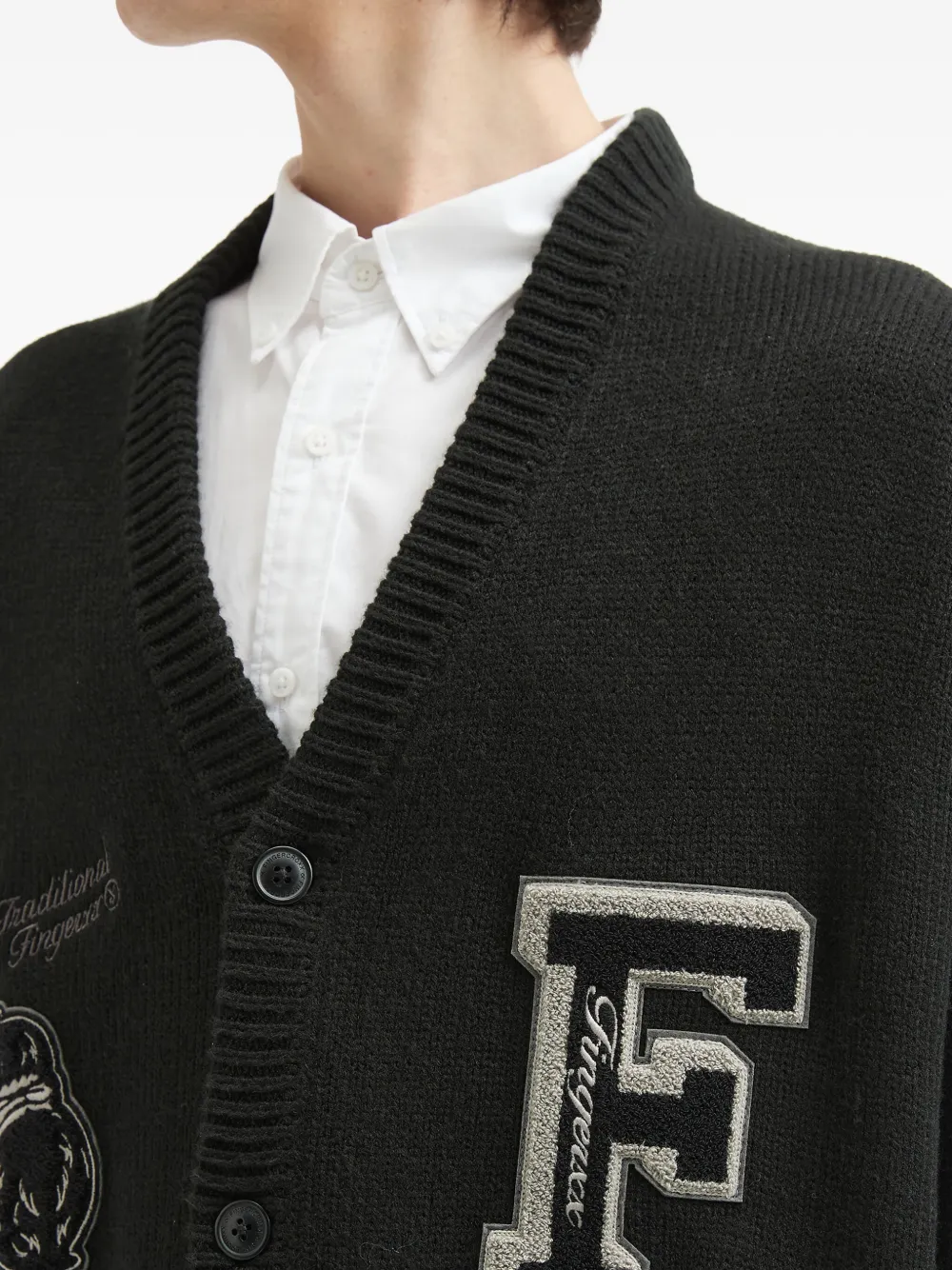Fingercroxx Appliqué Button Cardigan In Black