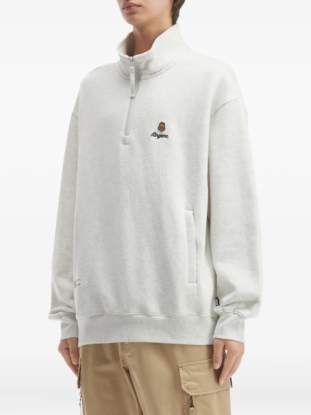 Fingercroxx Zip Mock-neck Sweatshirt In Gray