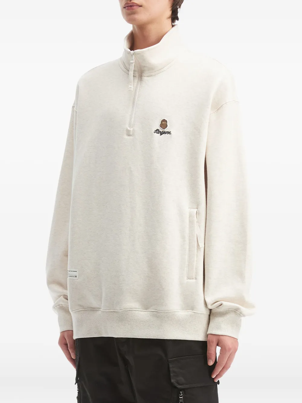 Fingercroxx Zip Mock-neck Sweatshirt In White