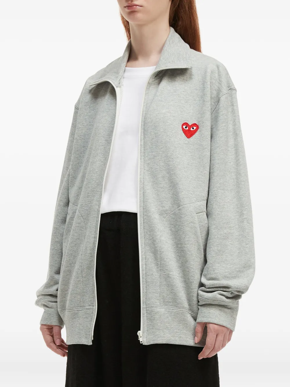 Comme Des Garçons Play Zip Heart Sweatshirt In Gray
