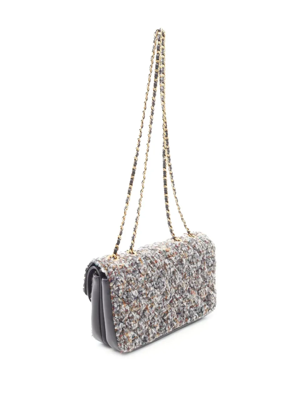 Pre-owned Chanel 2019 Small Quilted Tweed Cc Chic Double Flap Shoulder Bag In Gray