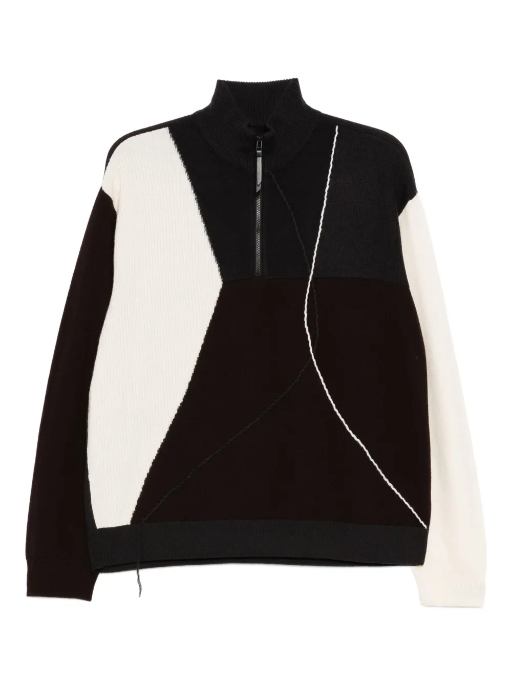 CROQUIS wool contrasting splicing jumper | Brown | Image 1
