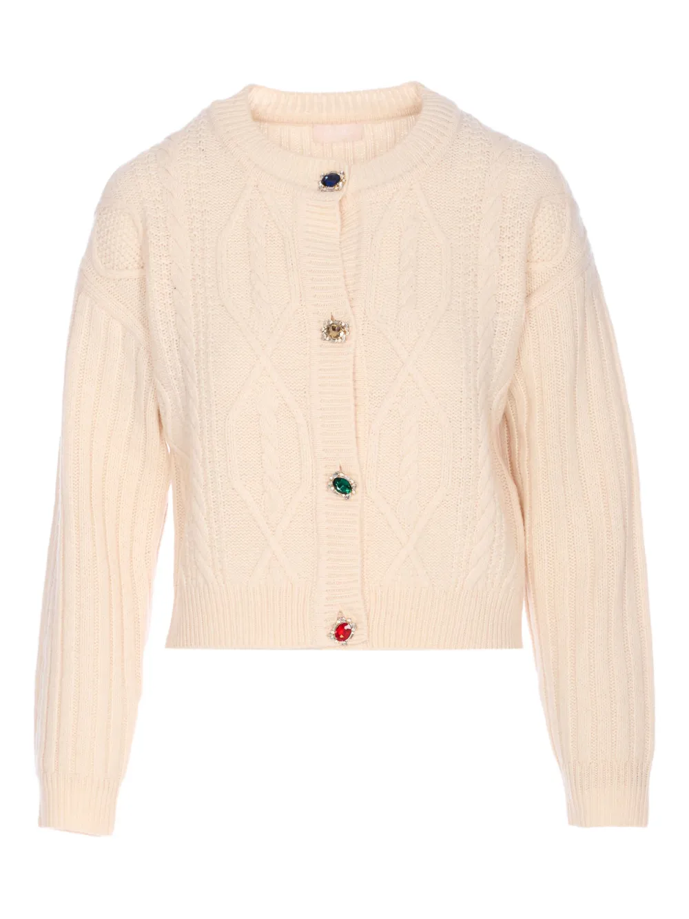 Liu •jo Cable-knit Embellished Cardigan In Neutral
