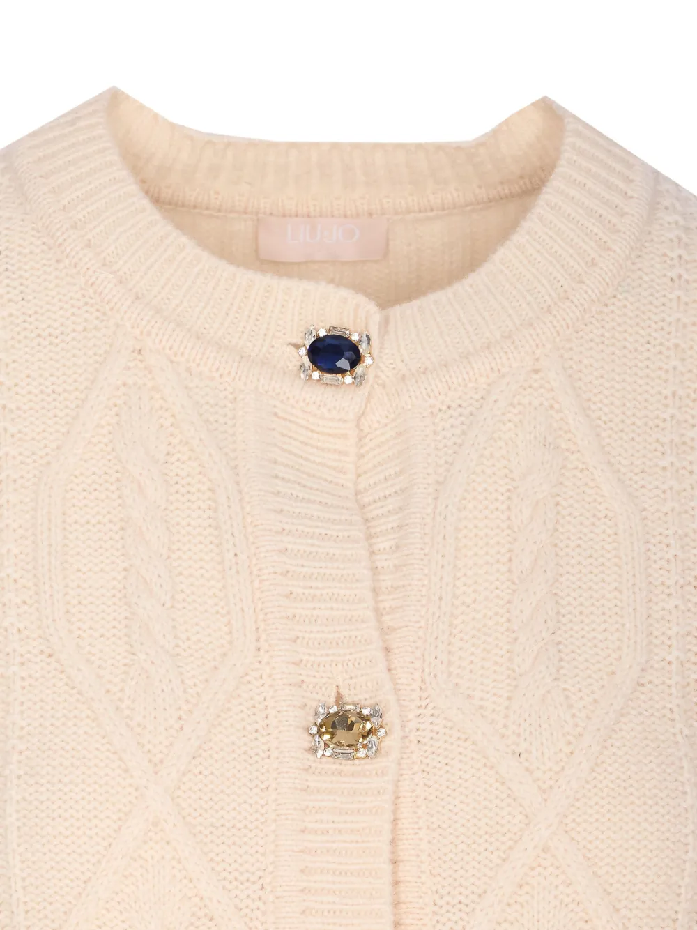 Liu •jo Cable-knit Embellished Cardigan In Neutral