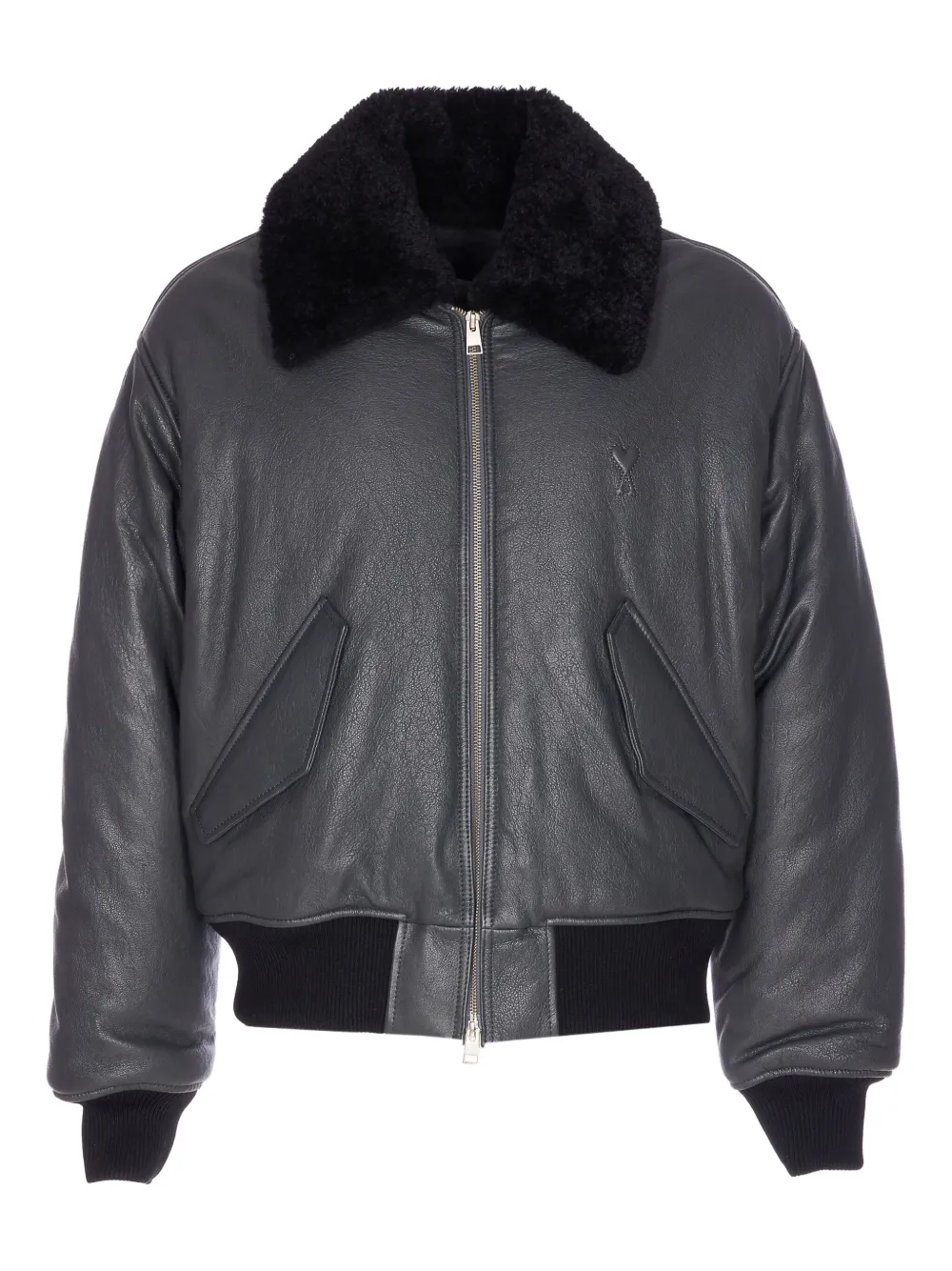 AMI Paris zip-up leather bomber jacket - グレー AMI Paris zip-up leather bomber jacket - グレー