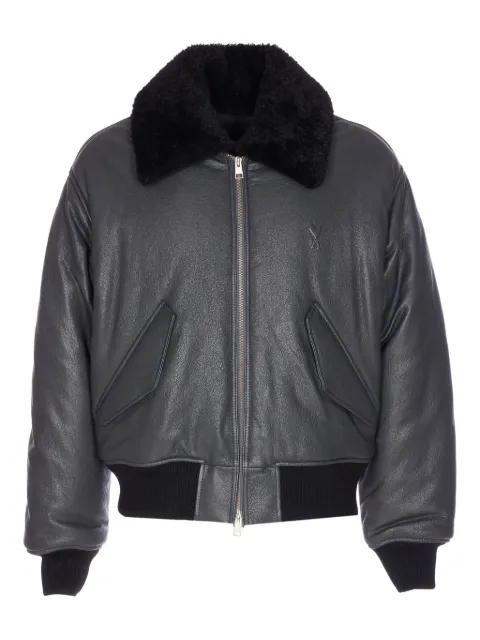 AMI Paris zip-up leather bomber jacket