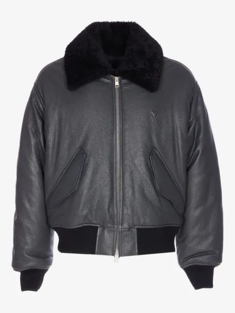 AMI Paris veste bomber en cuir à fermeture zippée