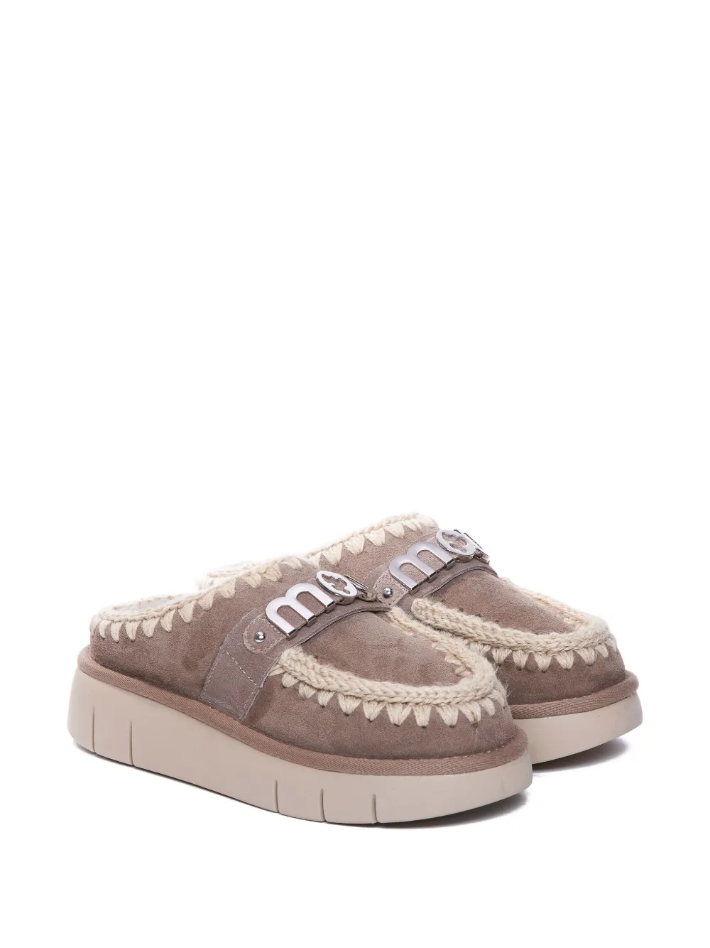 Mou Bounce Crochet-detail Mules In Neutral