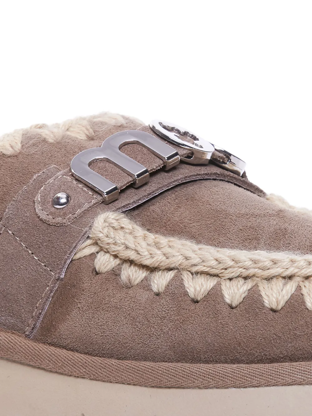 Mou Bounce Crochet-detail Mules In Neutral