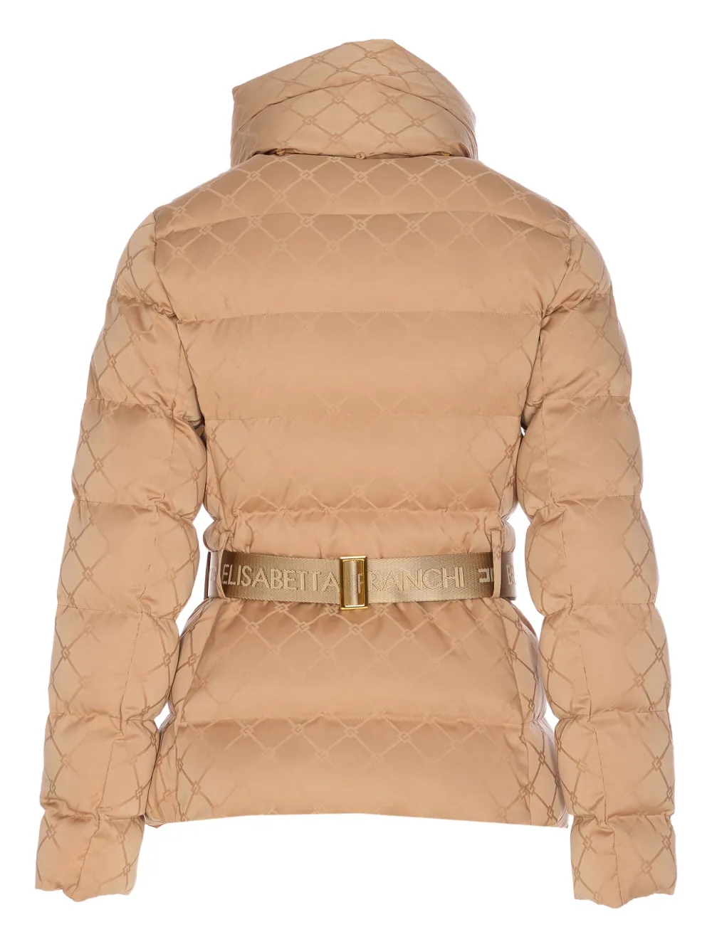 Elisabetta Franchi Quilted Down Jacket Removable Hood In Nude