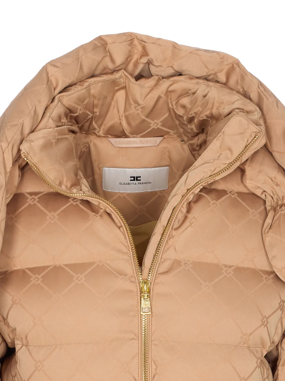 Elisabetta Franchi Quilted Down Jacket Removable Hood In Nude