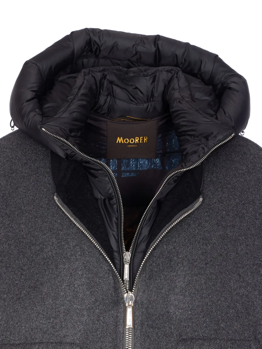 Moorer Padded Jacket With Hood And Quilted Sleeves In Gray