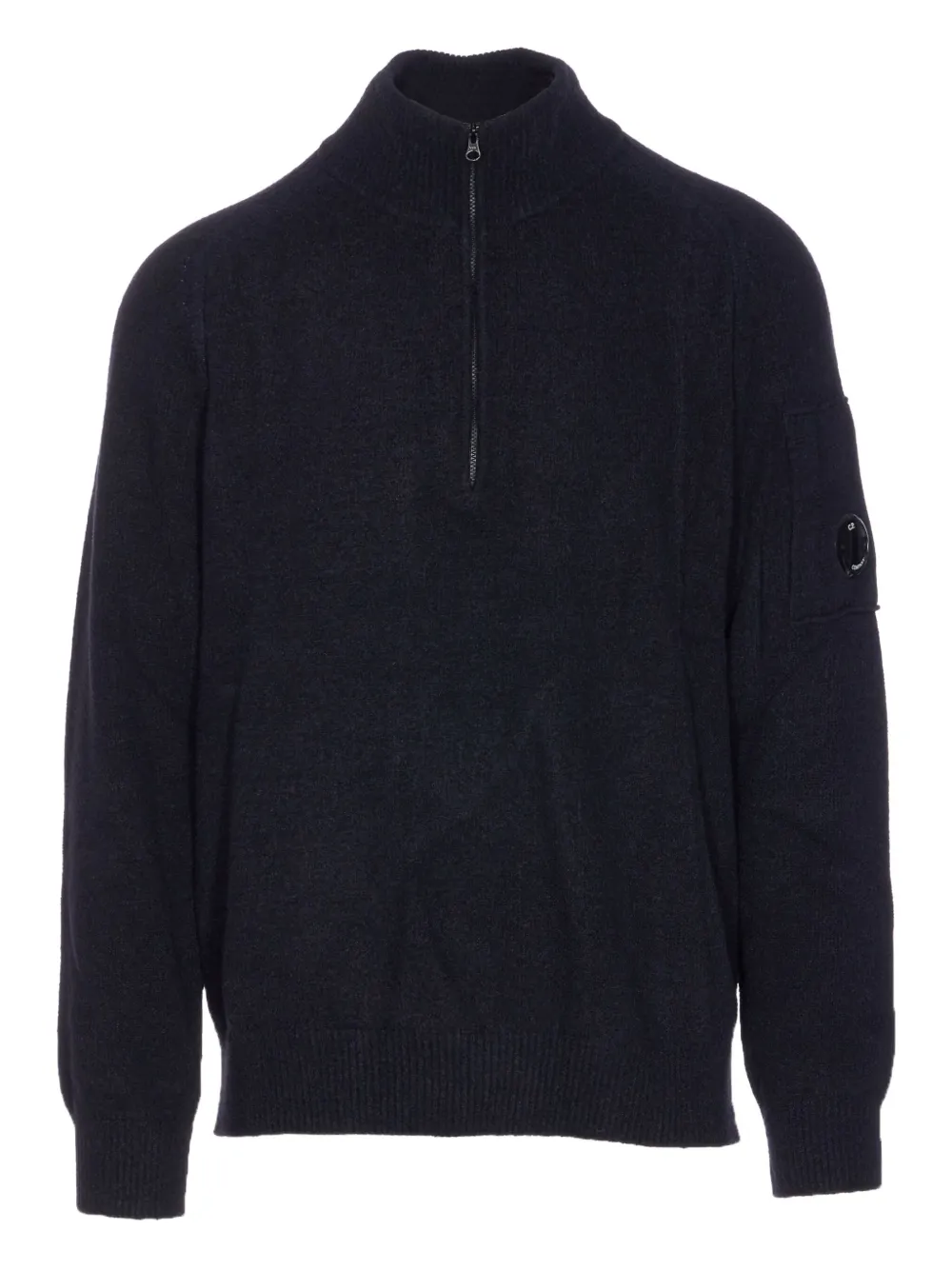 C.p. Company High Neck Long Sleeve Knit Polo In Black