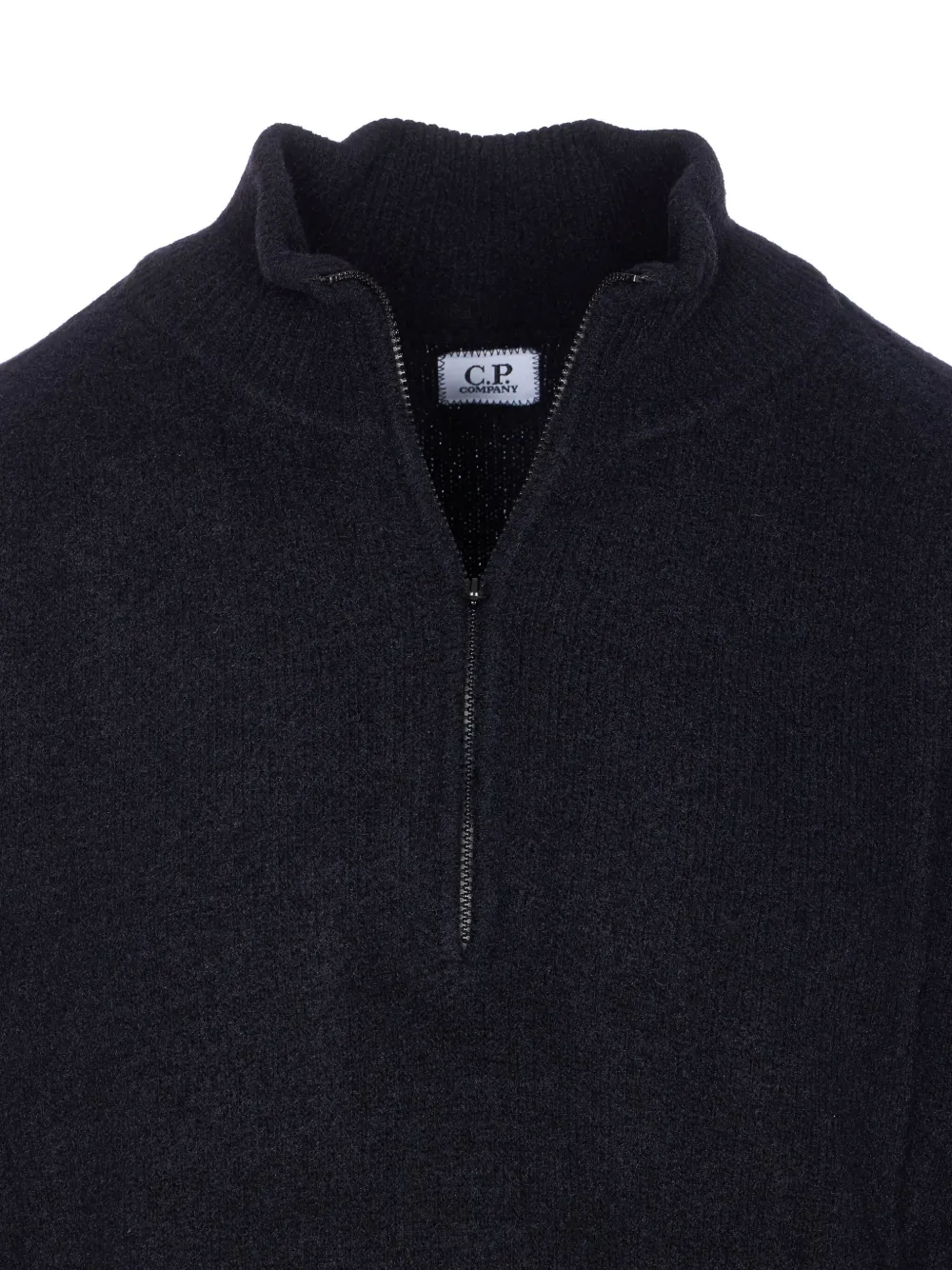 C.p. Company High Neck Long Sleeve Knit Polo In Black