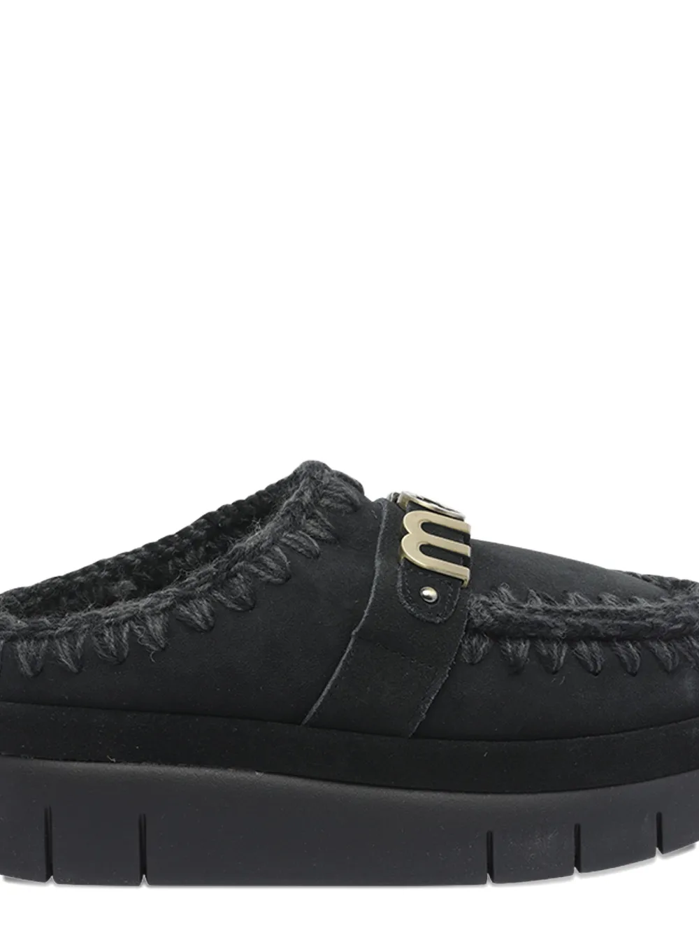 Mou Muiltjes met ronde neus en logo Zwart