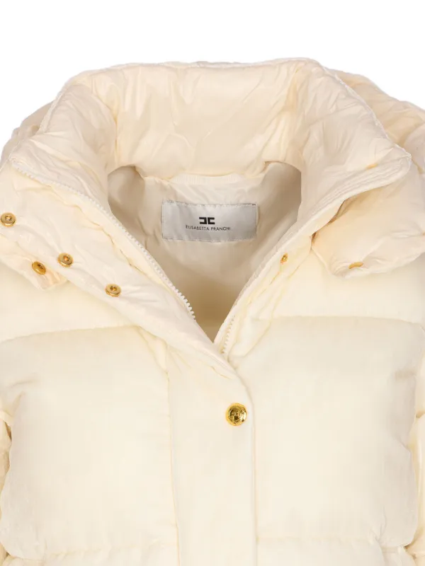 Elisabetta Franchi Velvet Quilted Down Jacket | White | FARFETCH