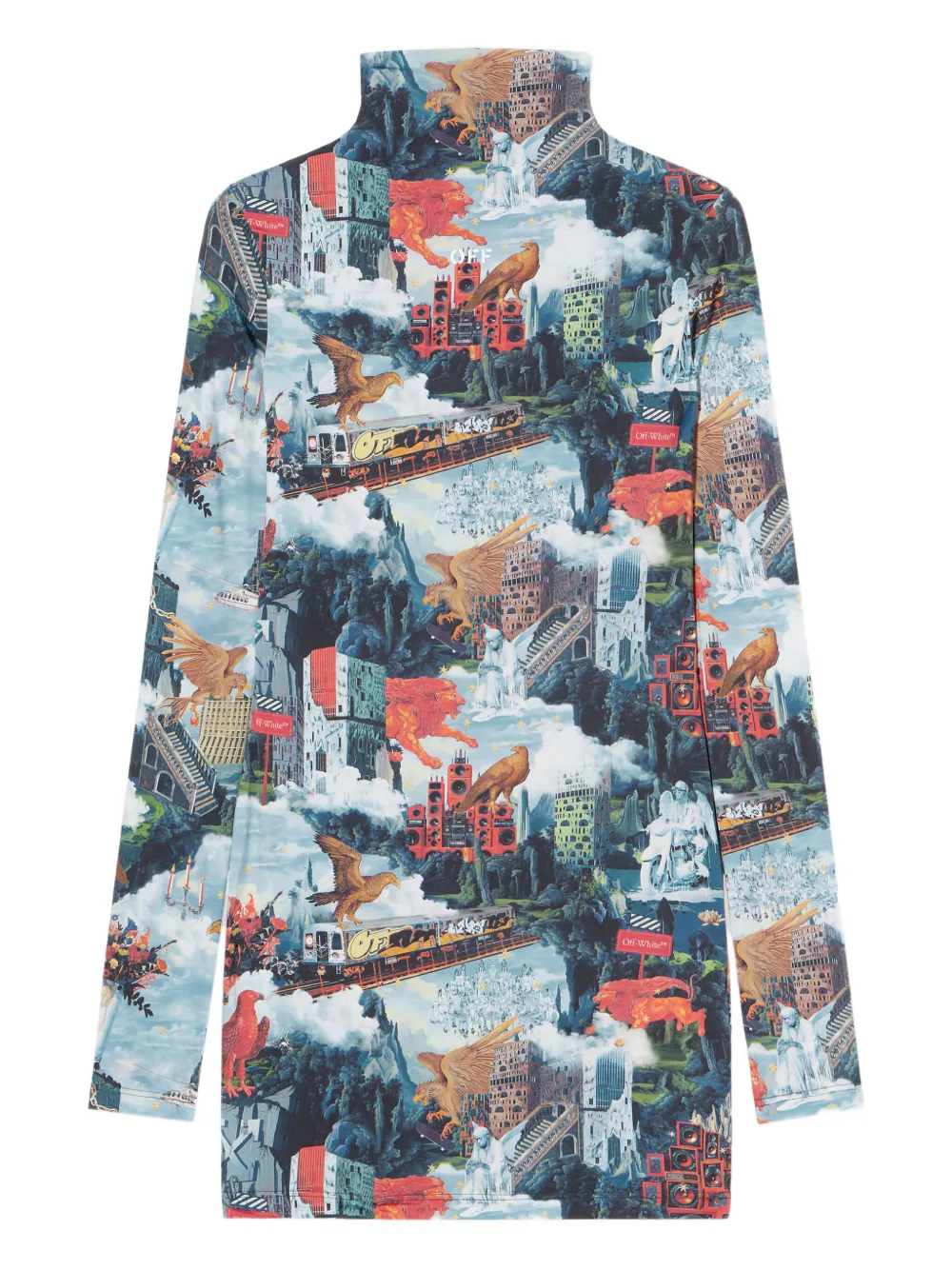 Off-White Mini-jurk met lange mouwen en print Blauw