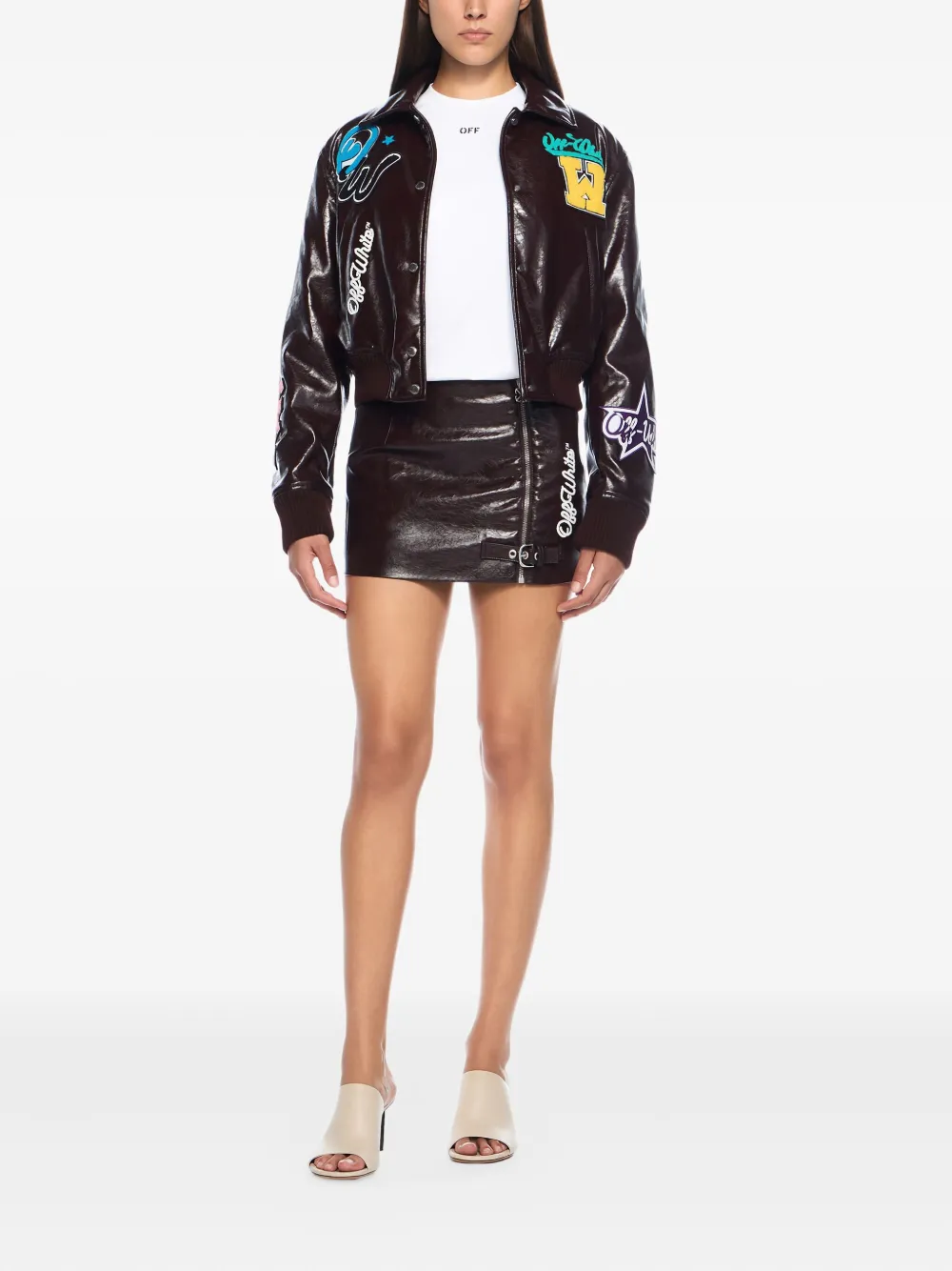 Off-White crinkle coated logo embroidery skirt - Bruin