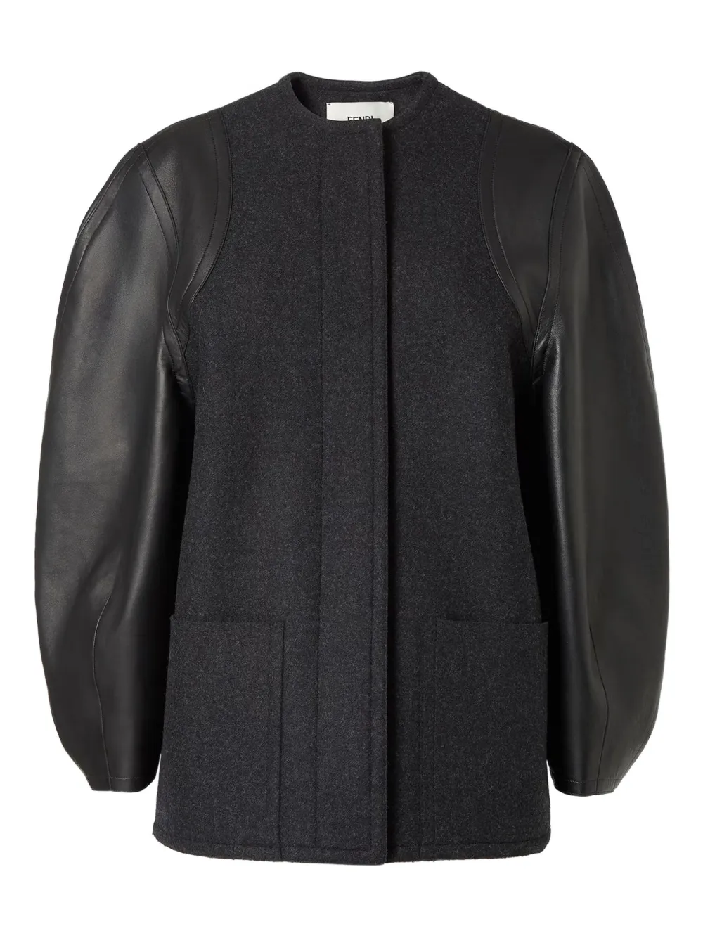 Fendi Gray Wool And Leather Jacket In Black