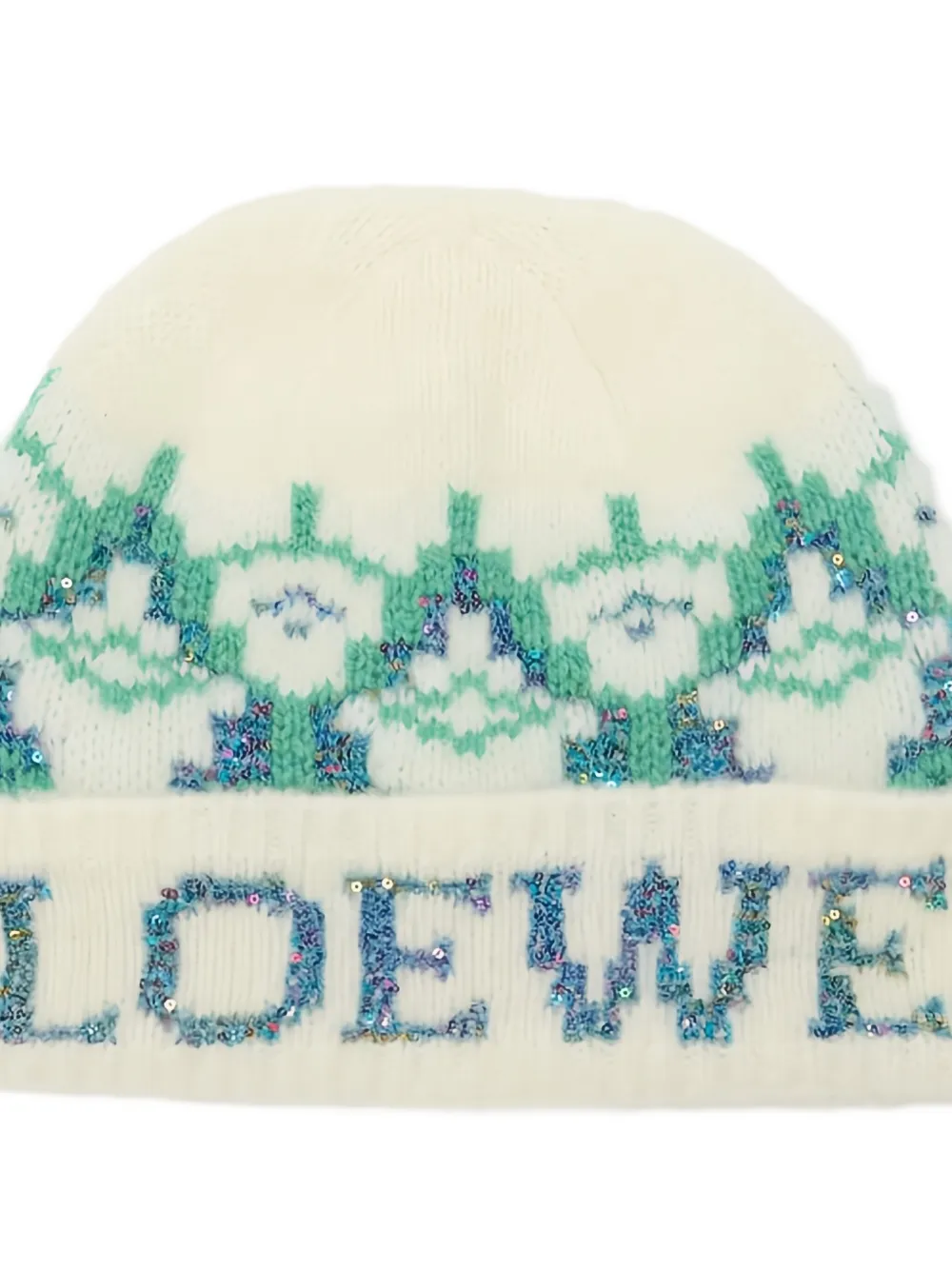 Loewe Sequin-embellished Patterned Beanie In Neutral