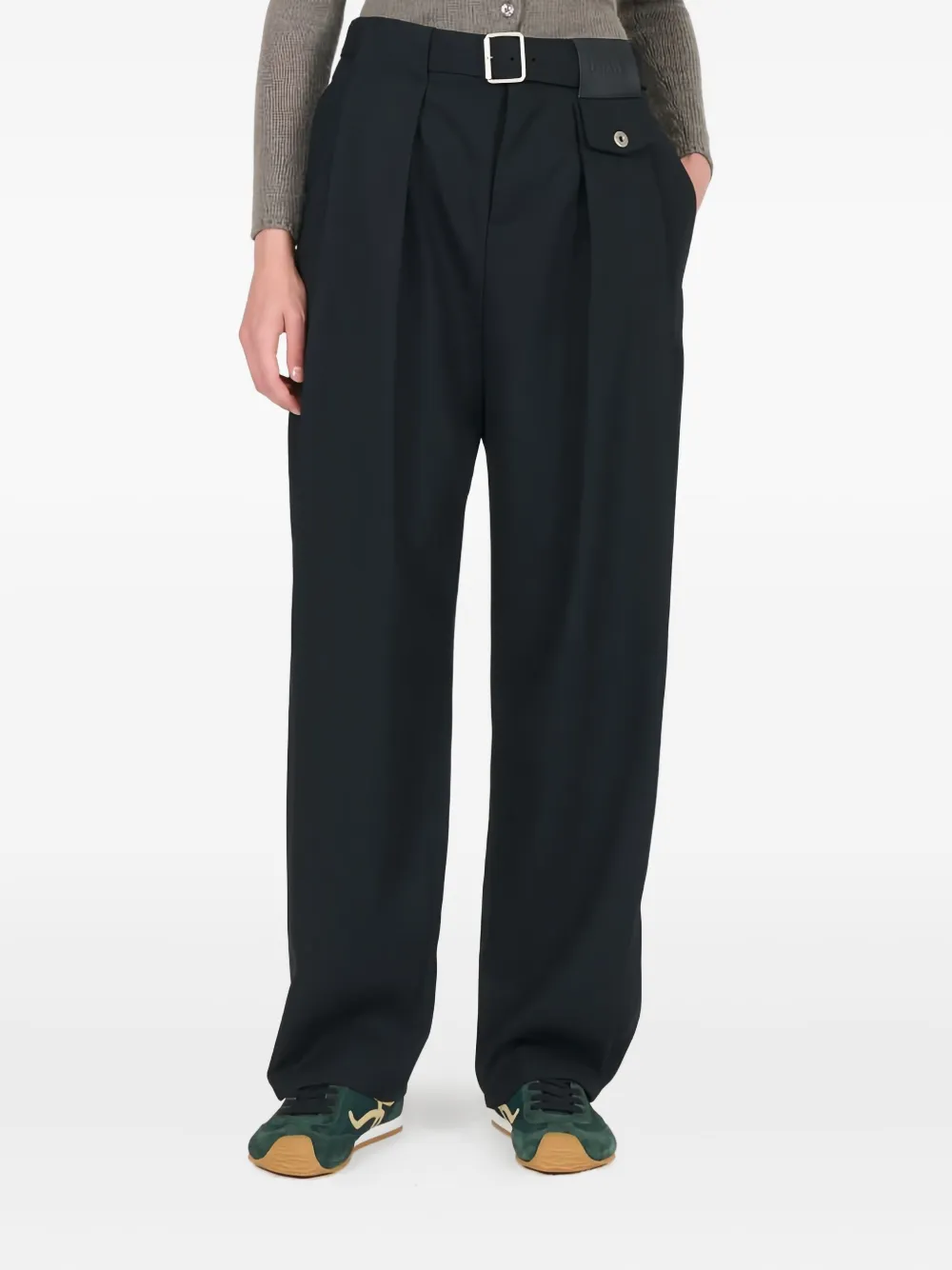 LOEWE Pantaloni con pieghe e cintura - Nero