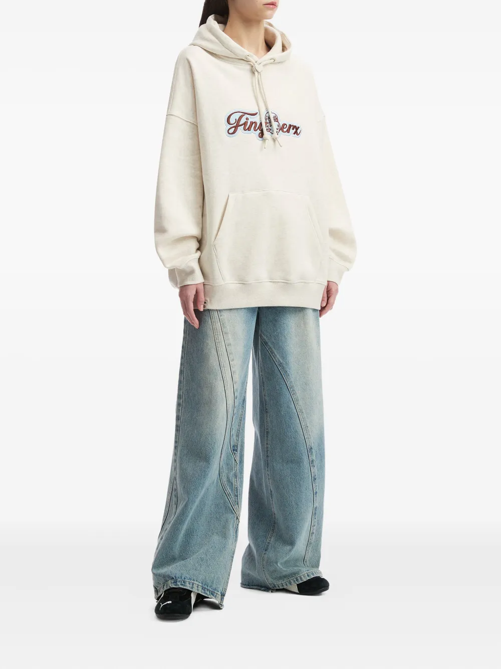 Fingercroxx Logo-embroidery Hooded Sweatshirt In Neutral