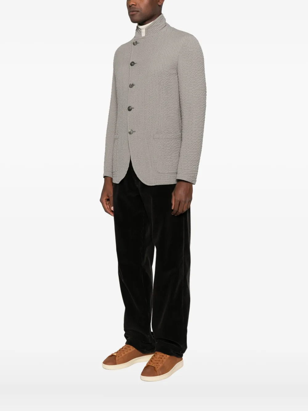 Emporio Armani Virgin Wool Blend Textured Fabric Jacket In Brown