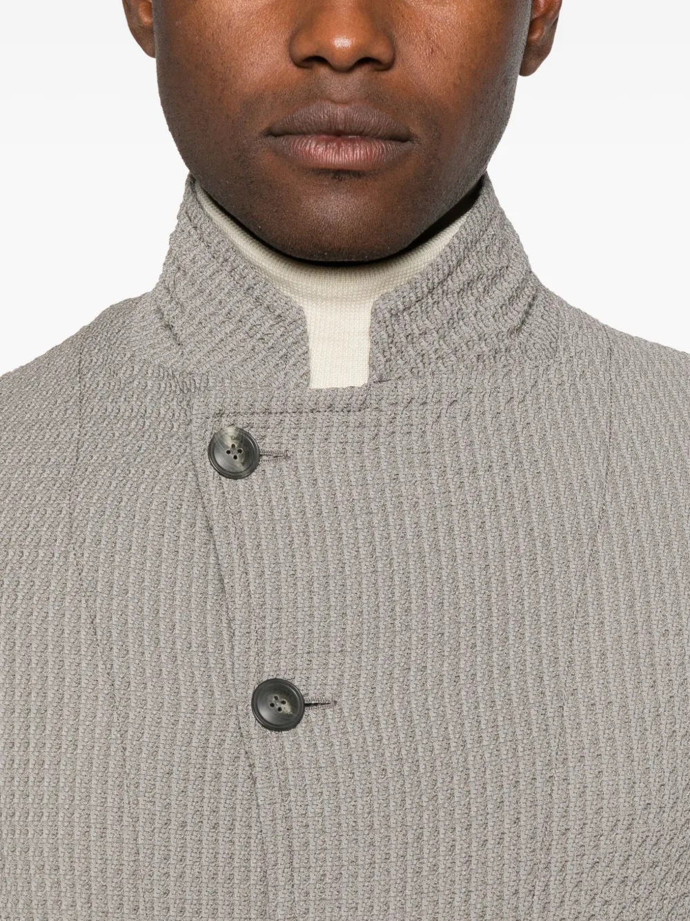 Emporio Armani Virgin Wool Blend Textured Fabric Jacket In Brown