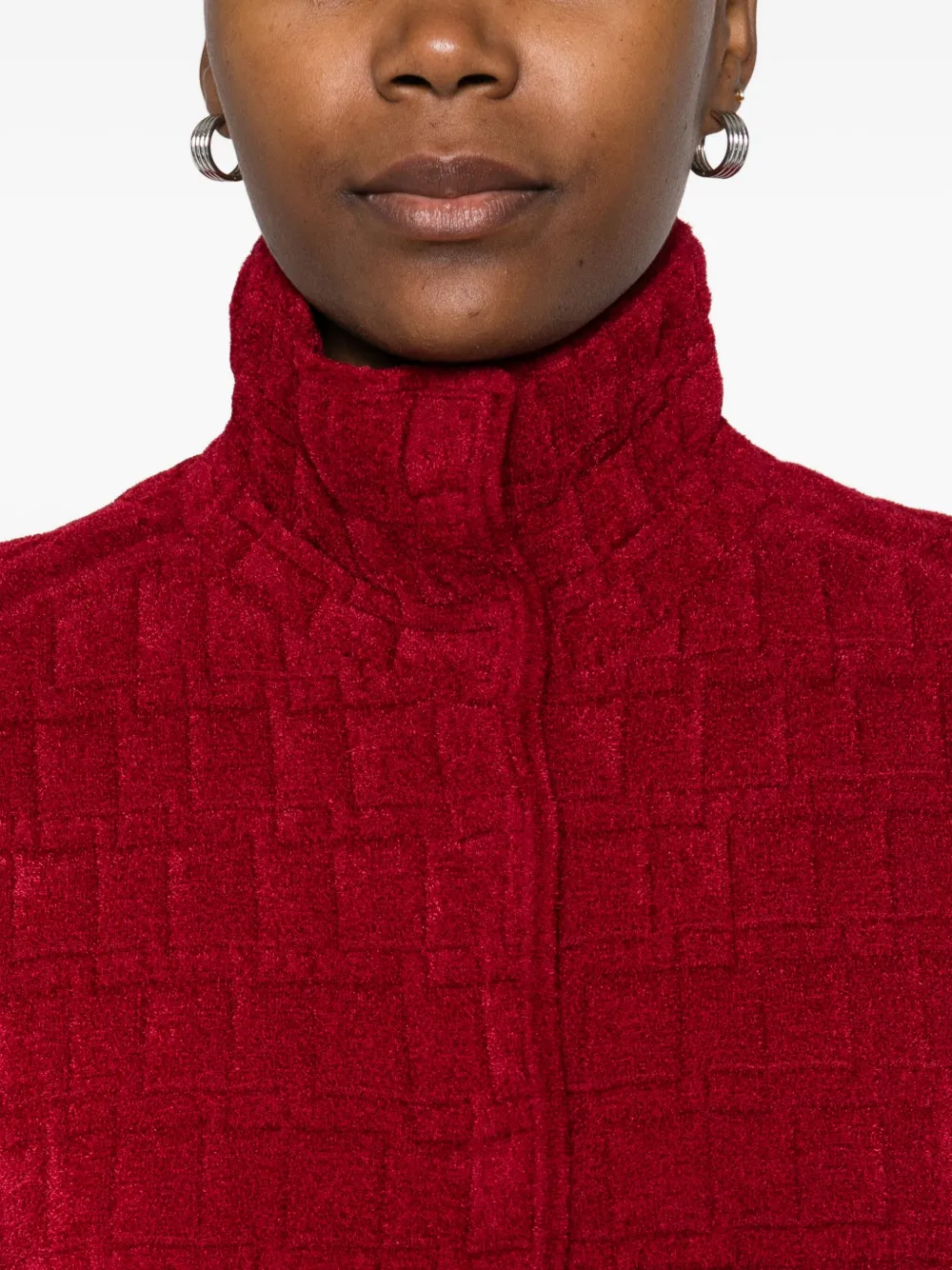 Emporio Armani Embossed Jacquard Chenille Jacket In Red