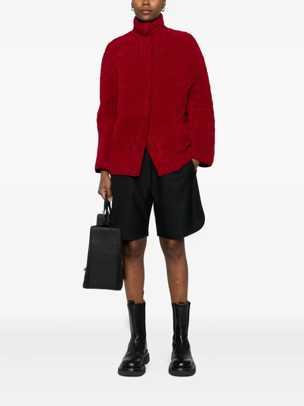 Emporio Armani Embossed Jacquard Chenille Jacket In Red