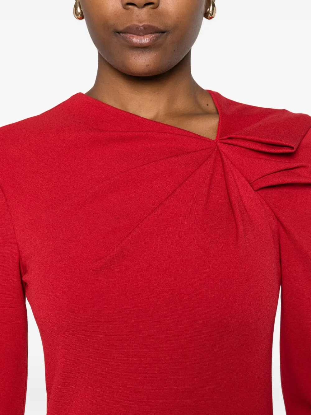 Emporio Armani Asymmetric Neckline Long Sleeve Midi Dress In Red