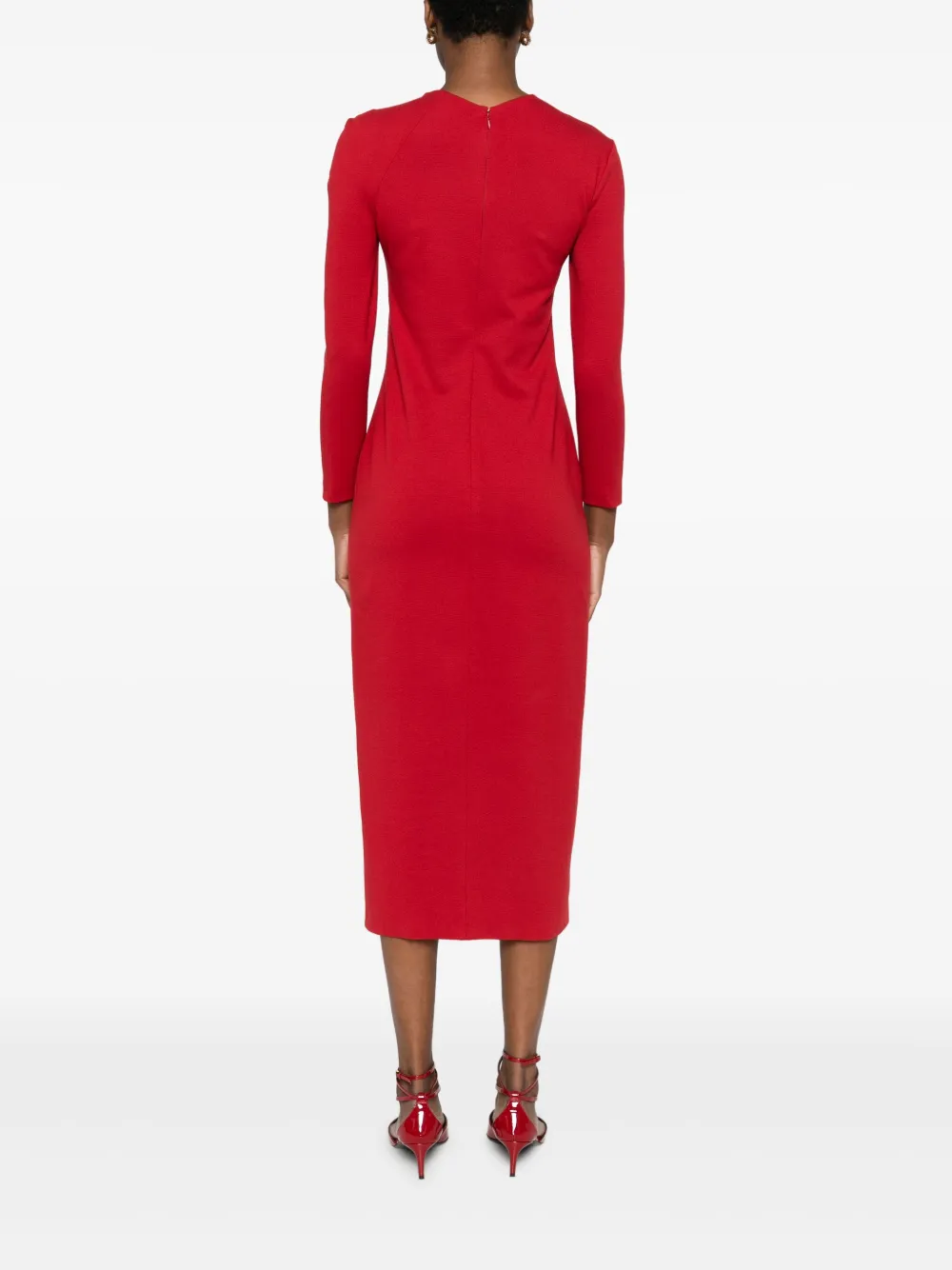 Emporio Armani Asymmetric Neckline Long Sleeve Midi Dress In Red