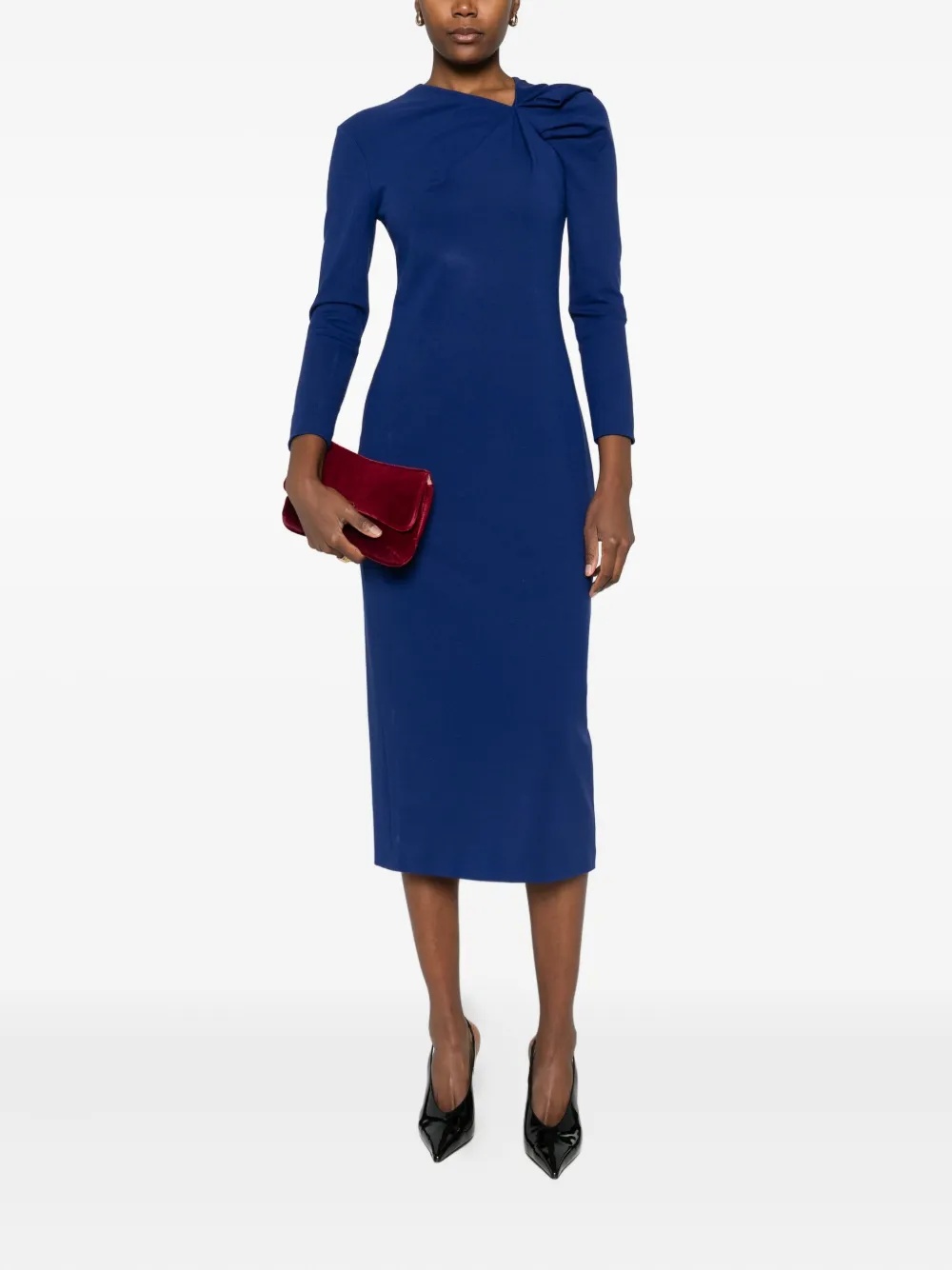 Emporio Armani knot-detail long-sleeve dress - Blauw