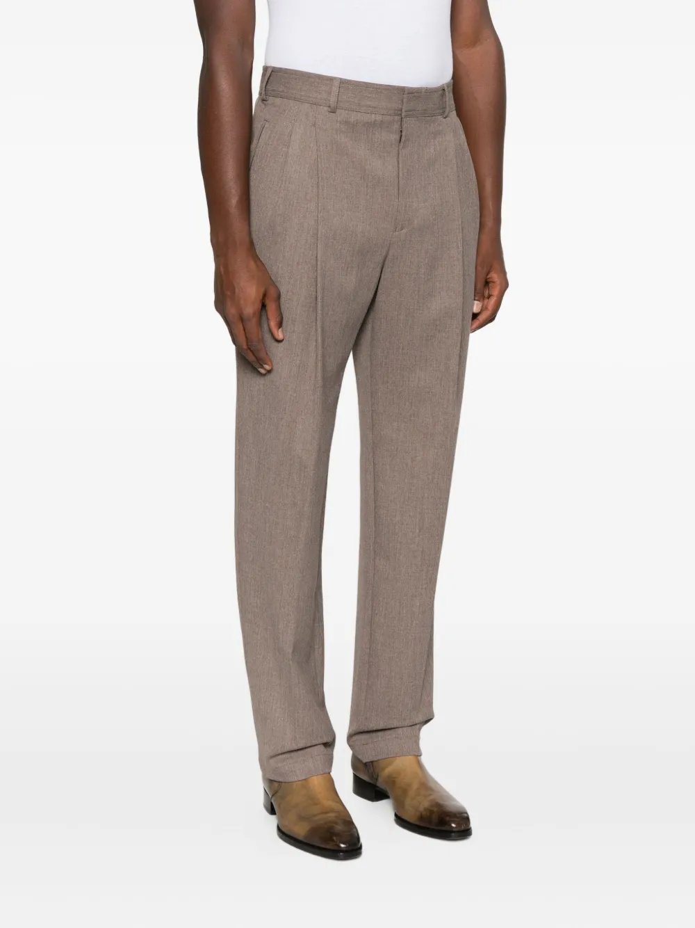 Emporio Armani Straight Trousers With Pleated Front And Pockets In Brown