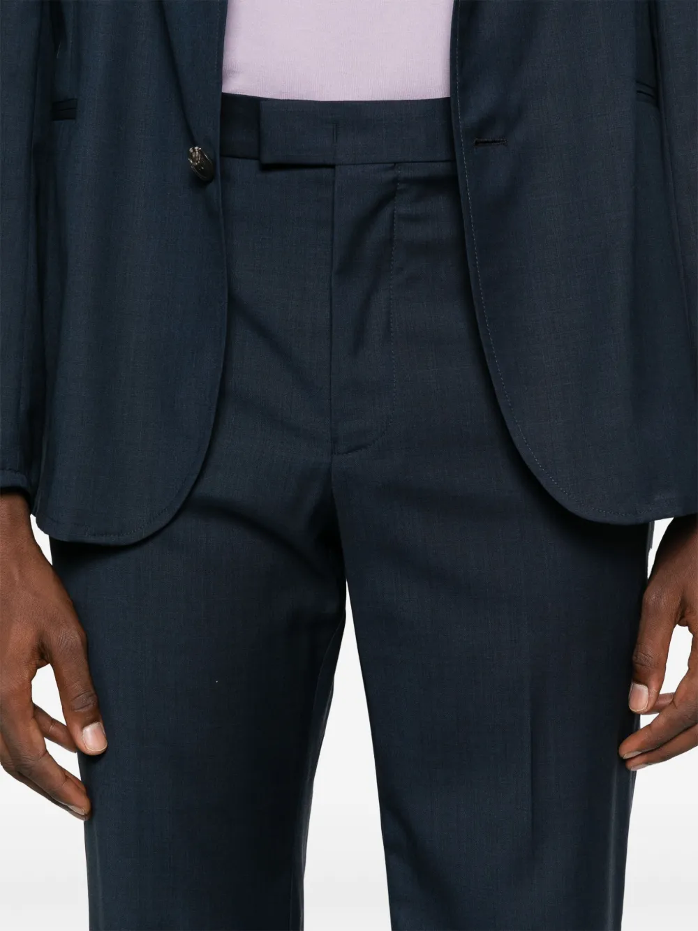 Emporio Armani Tailored Wool Trousers Featuring Adjustable Elements In Blue