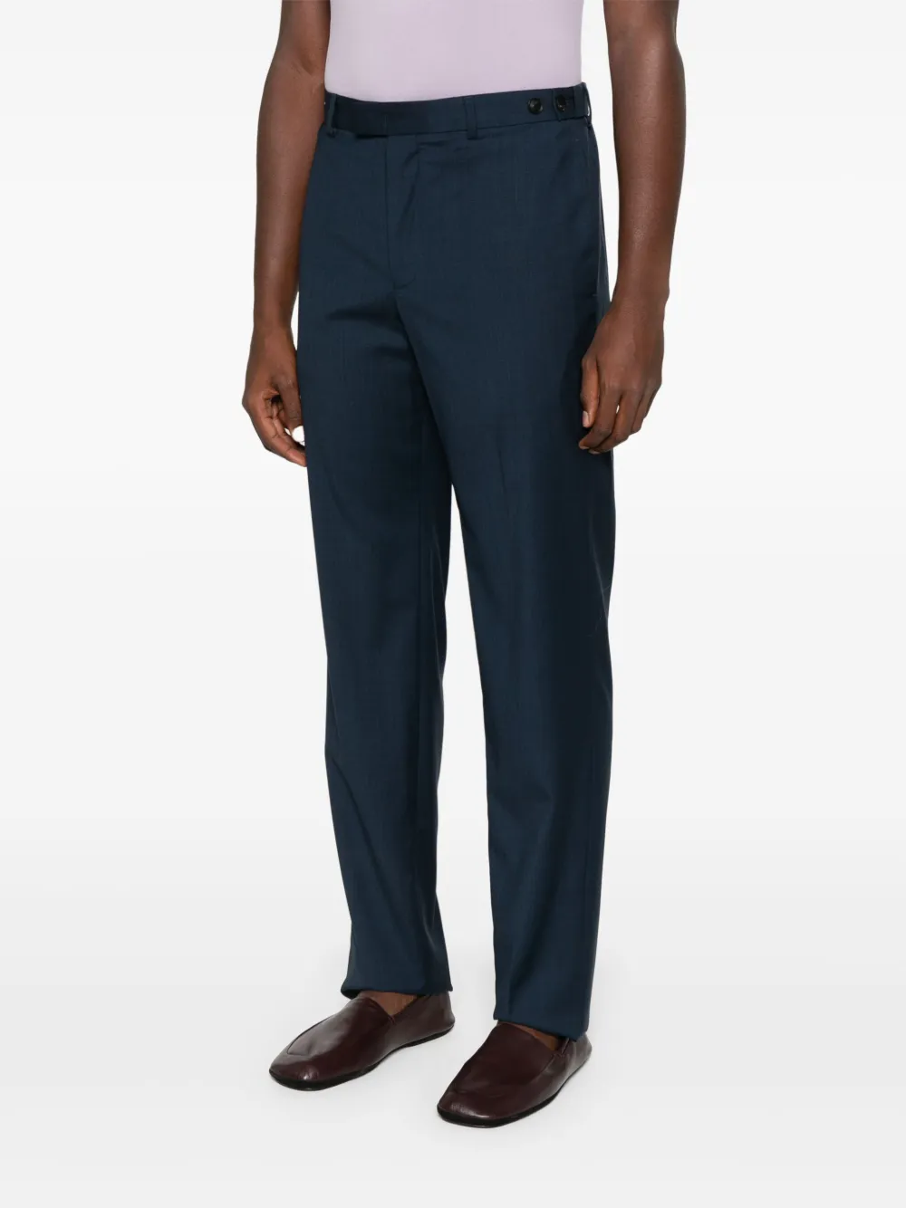 Emporio Armani Tailored Wool Trousers Featuring Adjustable Elements In Blue
