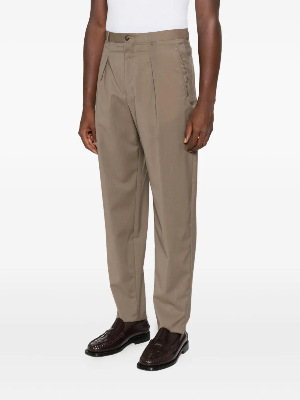 Emporio Armani Straight Trousers With Pleated Design And Pockets In Gray