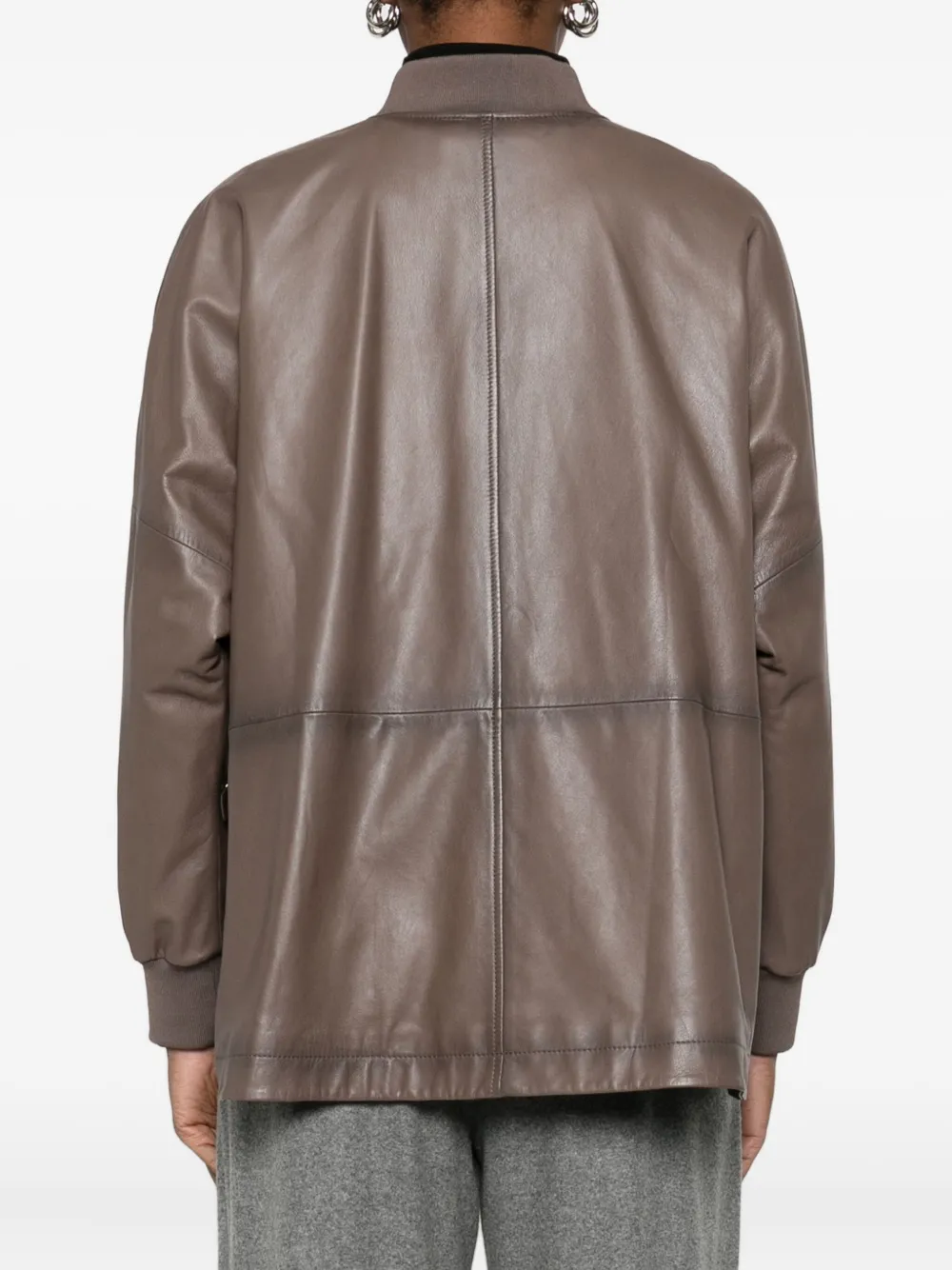 Emporio Armani Long Sleeve Leather Jacket Chest Pocket In Brown