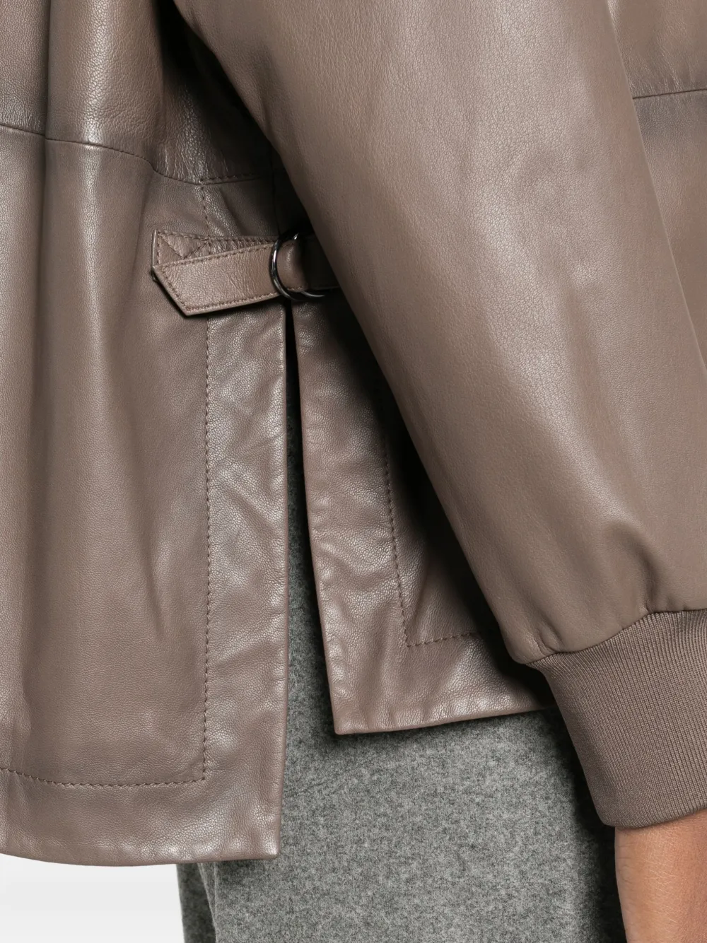 Emporio Armani Long Sleeve Leather Jacket Chest Pocket In Brown