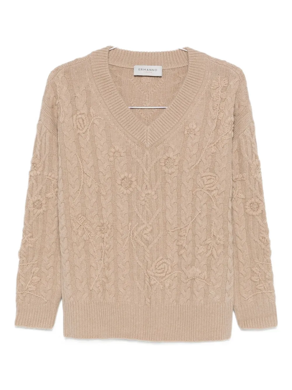 Ermanno Firenze Floral-pattern Cable-knit Sweater In Brown