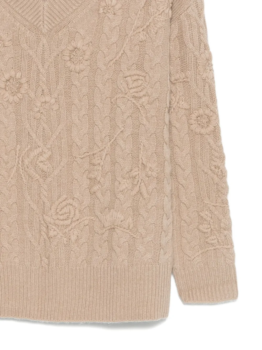 Ermanno Firenze Floral-pattern Cable-knit Sweater In Brown