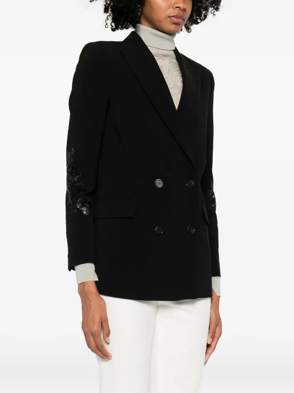 Ermanno Firenze Sequin-embellished Double-breasted Jacket In Black