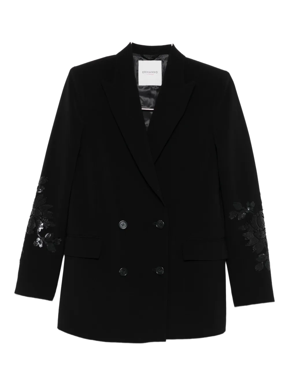 Ermanno Firenze Sequin-embellished Double-breasted Jacket In Black