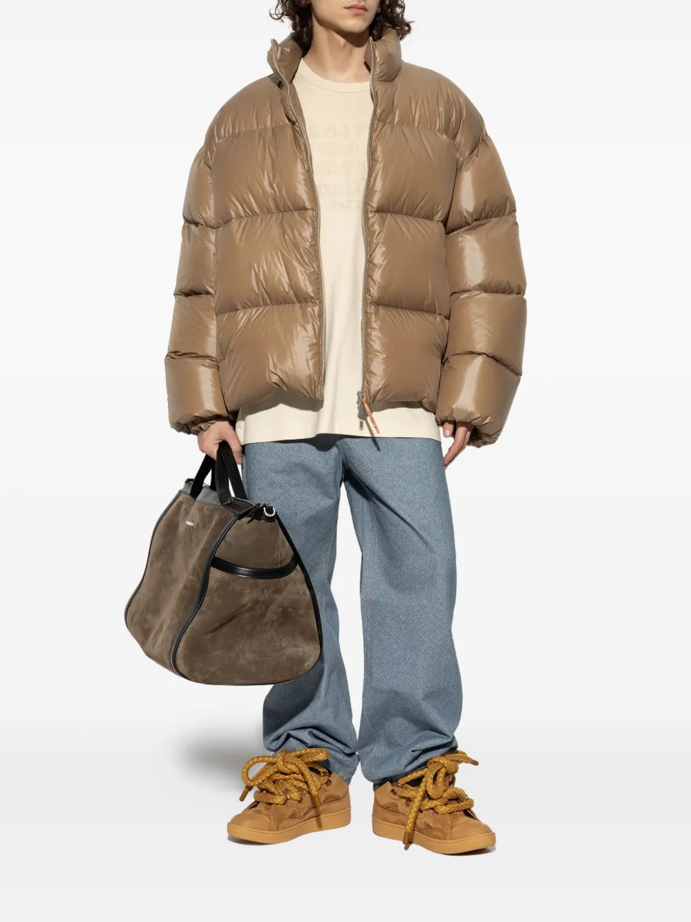 Jil Sander Zip Puffer Jacket In Brown