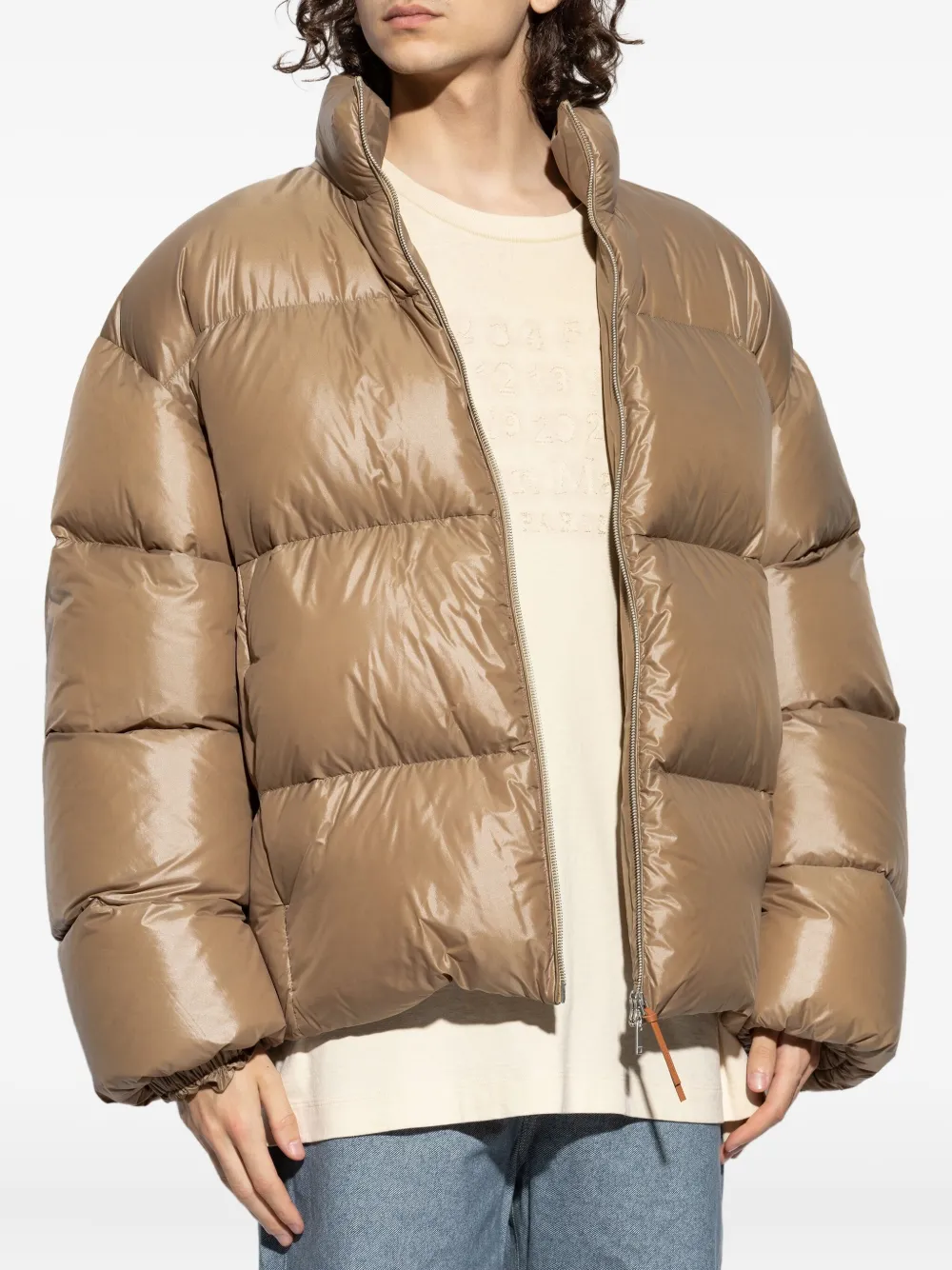 Jil Sander Zip Puffer Jacket In Brown
