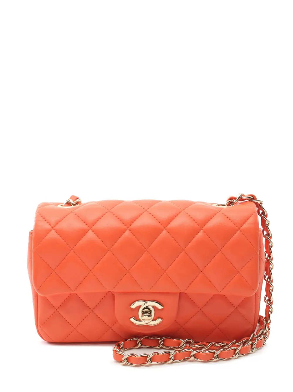 CHANEL Pre-Owned 2020 Mini Rectangular Classic Lambskin Single Flap crossbody bag | Orange | Image 1