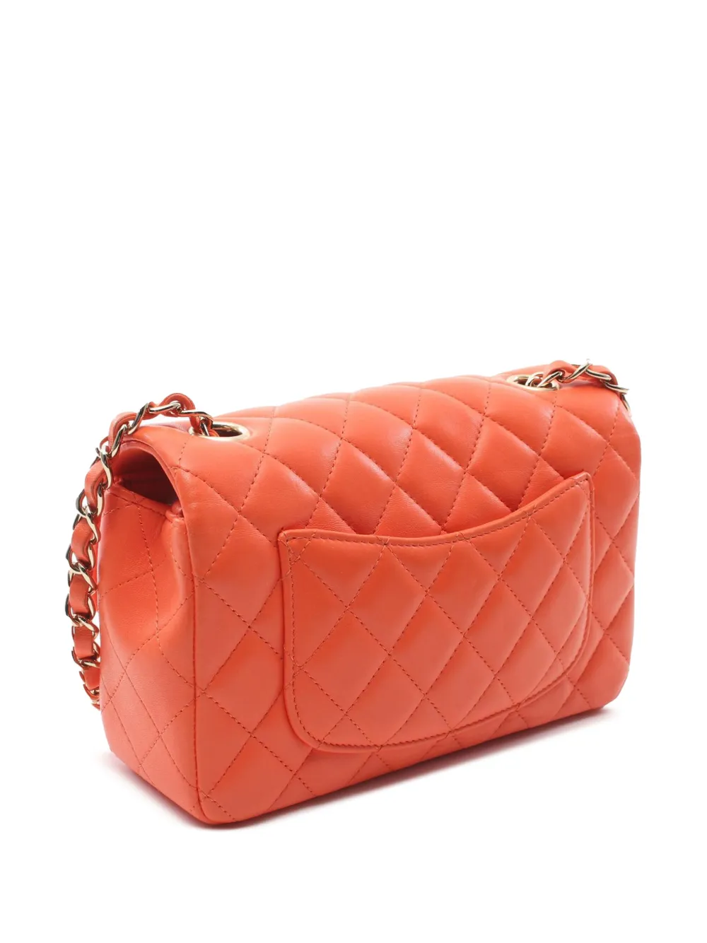 Pre-owned Chanel 2020 Mini Rectangular Classic Lambskin Single Flap Crossbody Bag In Orange